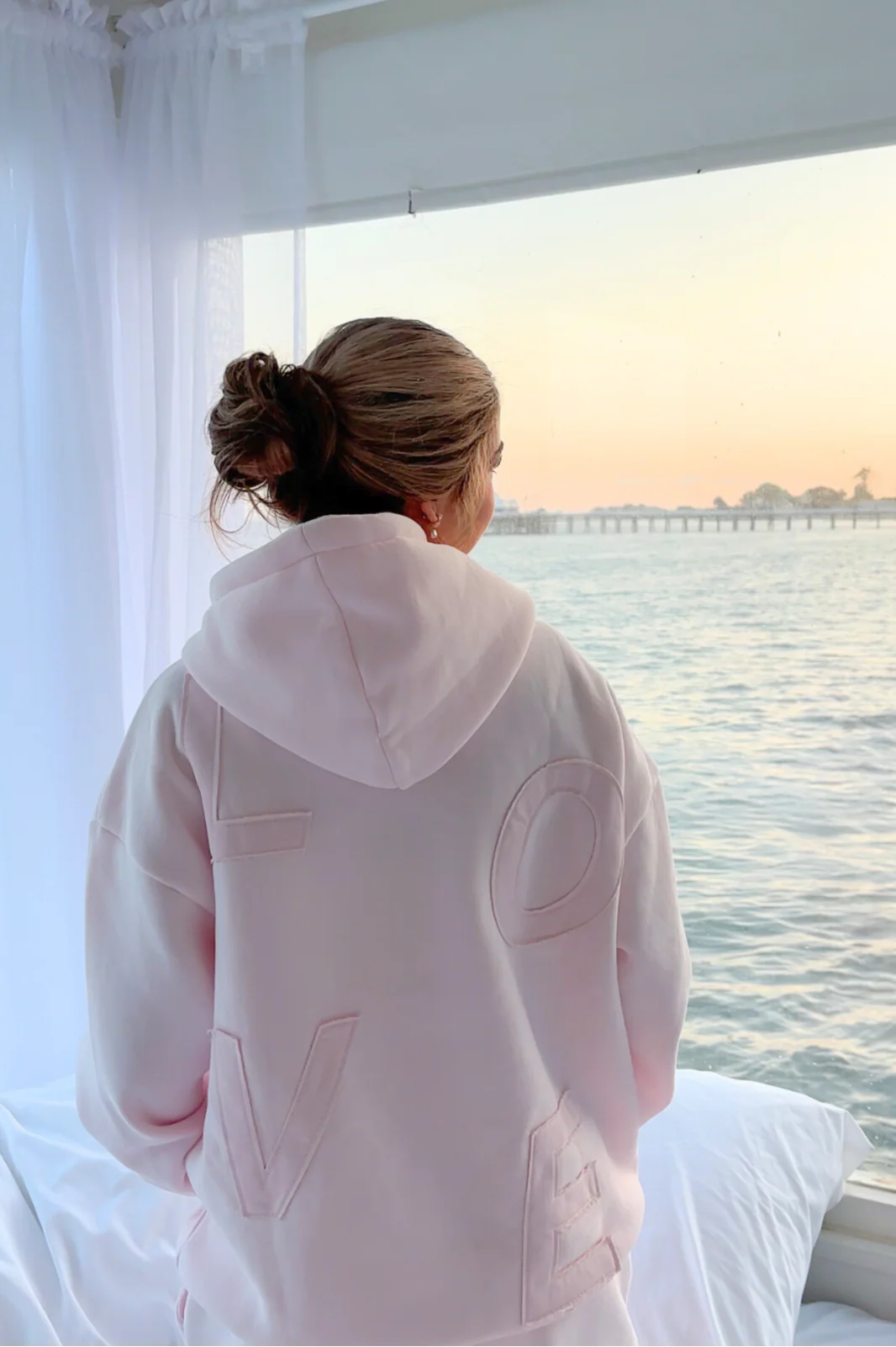 "all love/ love all" Hoodie (shell pink) - Image 3