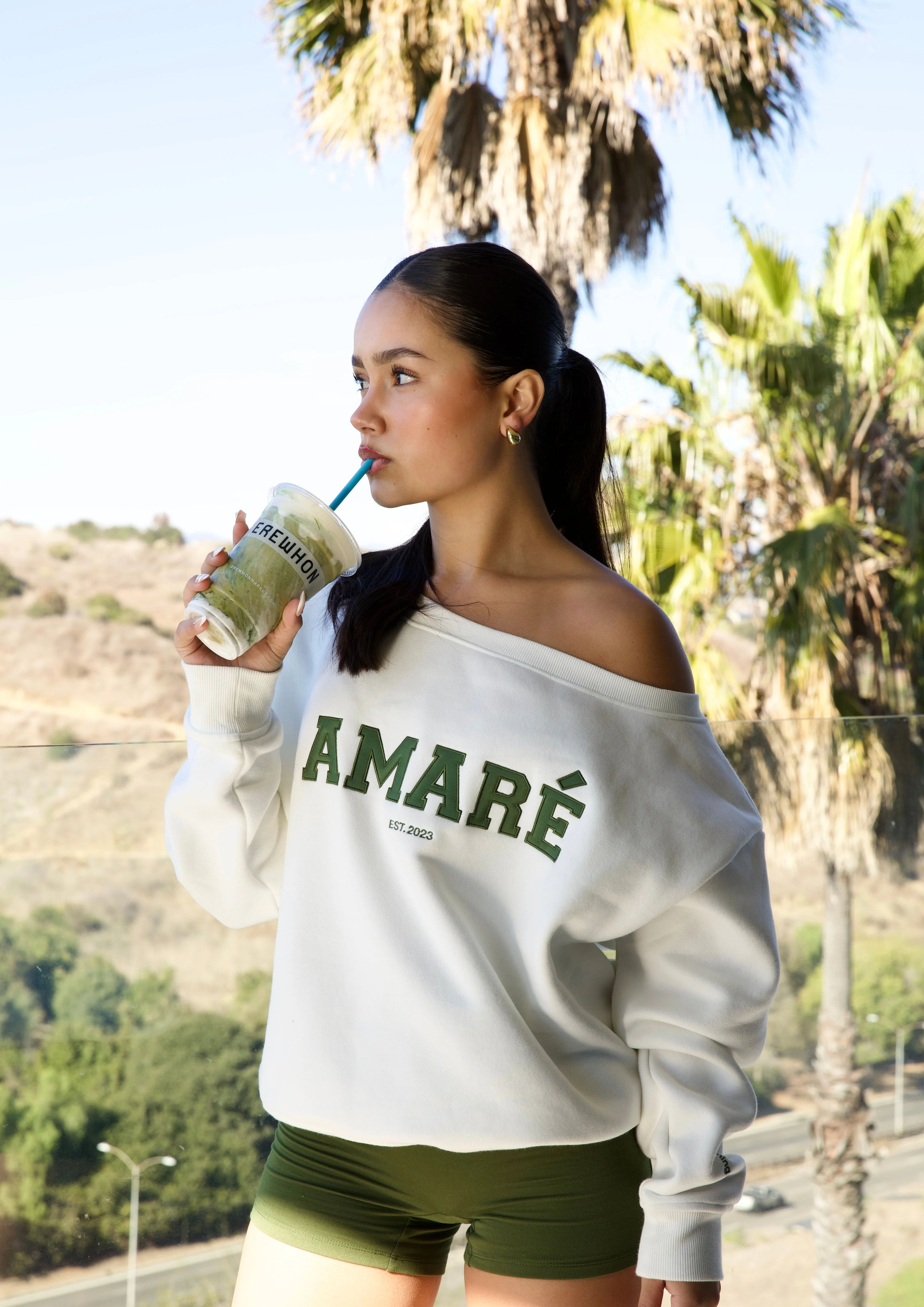 "Becoming her." off the shoulder crewneck (white) - Image 3